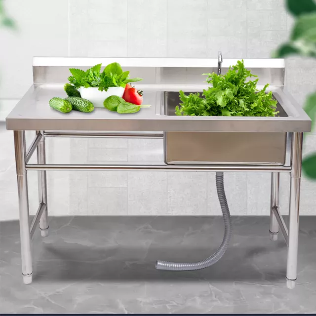 Commercial Kitchen Sink Prep Table w/Faucet Single Compartment Stainless Steel