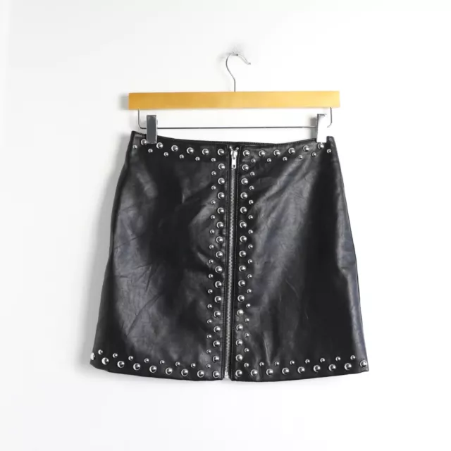 Forever 21 black faux leather mini skirt silver studded short sexy gothic Small