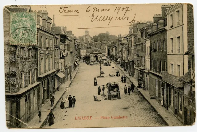 Place Gambetta Lisieux Normandy France Vintage Postcard to Russia 1907