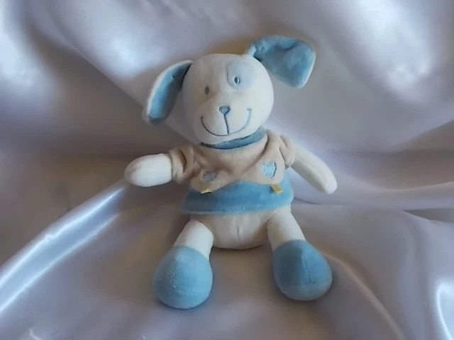 Doudou chien blanc marron salopette bleu TENDERTOYS