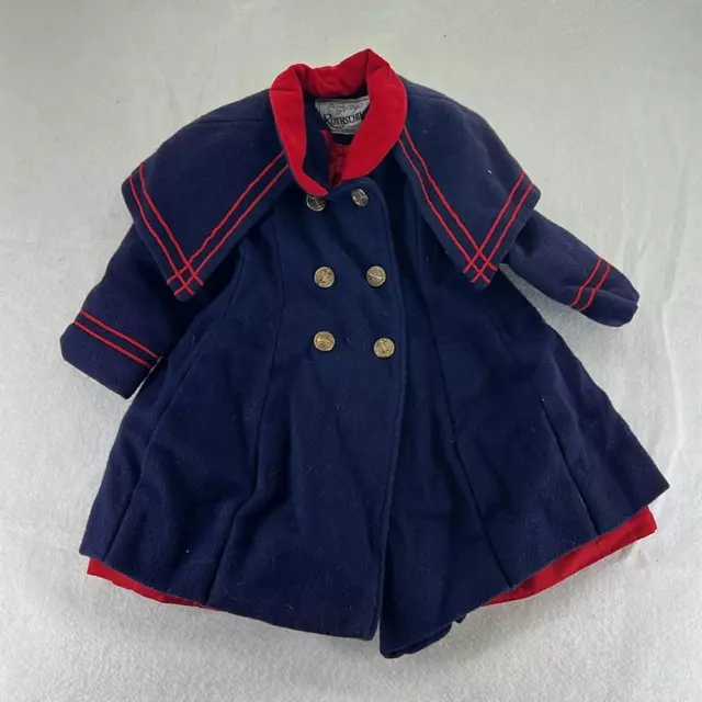 Rothschild Button Up Jacket Pea Coat Wool Blue Red Girls Toddler Kids Size 4T