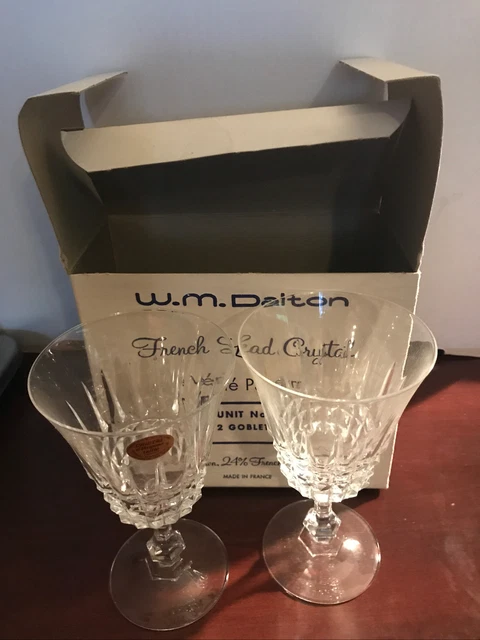 2 Vintage W.M. Dalton 24% French Lead Crystal Goblets - Verite Pattern in Box