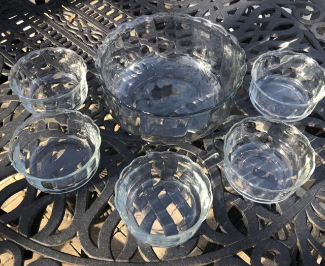 6 Scalloped Rim Fluted Clear Glass Tulip 10”x4.5”Salad Bowl 5-5.5”Bowls Dessert