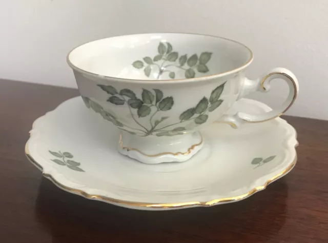 Vintage Mitterteich "Green Leaves" Teacup and Saucer (Germany, good condition)
