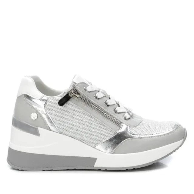 Xti Chaussures pour Femmes Baskets Compensées Haute Printemps Été Argenté Zip