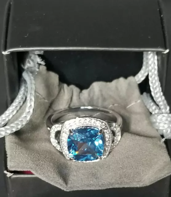 Avon Sterling Silver Blue Topaz Cushion Cut Halo Ring Size 7 Read Description! 3