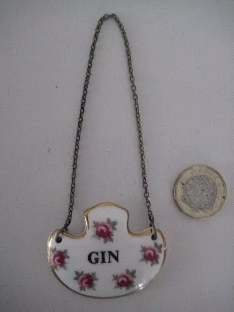 Vintage Royal Adderley Bone China Porcelain Decanter Label Tag Gin Roses Buds