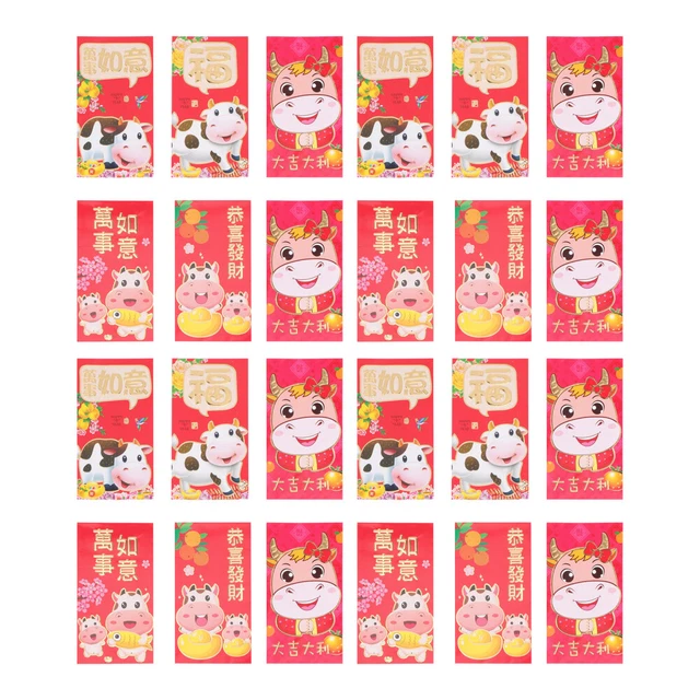 60 sobres rojos de Año Nuevo 2021 bueyes dibujos animados zodiaco sobres rojos (estilo aleatorio)