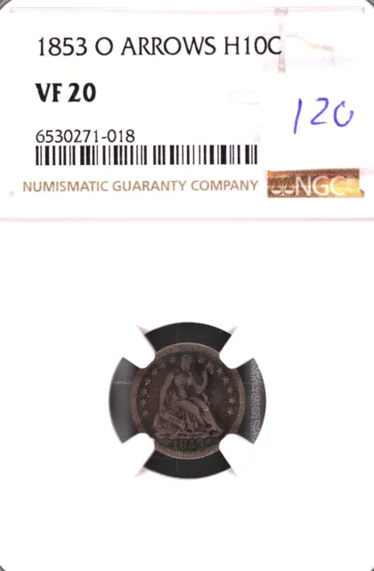 1853-O Seated Liberty w/Arrows Silver Half Dime NGC VF-20 #1-018