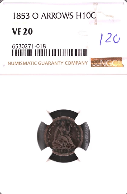 1853-O Seated Liberty w/Arrows Silver Half Dime NGC VF-20 #1-018