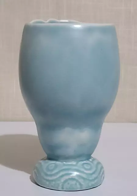 Beswick Ware Art Deco Blue Mottled Vase with Raised Palm Tree Decoration 1072