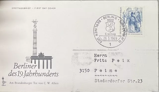 Berlin des 19. Jahrhunderts 50 PF 1969 Bundesrepublik  Ersttagsbrief