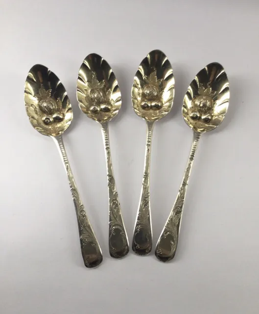 Solid Silver Georgian Berry Spoons Hallmarked Robert Rutland Set Of 4