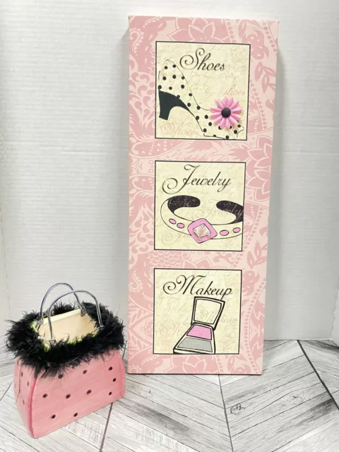 Pink Fashion Canvas Wall Hanging And Ceramic Purse Decor Hobby Lobby Shabby Chic