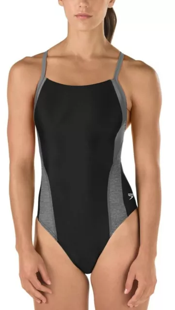 Speedo L87338 Womens Black Relaunch Flyback Black One Piece Swimsuit Size 26