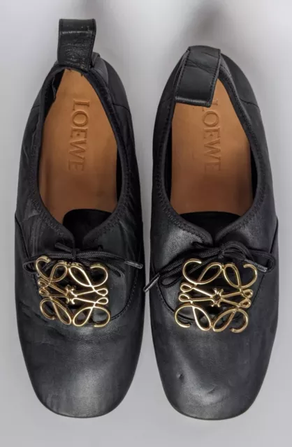 LOEWE Womens Black Leather Anagram Logo Derby Shoes Size 36 EU | 3 UK | 6 US