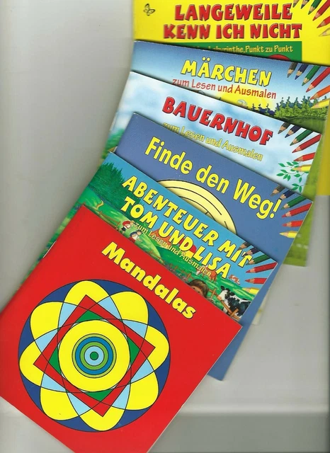 6 Malbücher Hefte Beschäftigung Geschichten Malen 13 x 13 cm je 32 S. TOP!