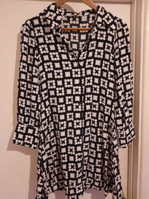 Zara Geometric Mini Shirt Dress Black & White Retro Size S / UK 8 - 10