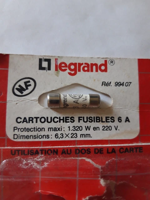 1 Cartouche fusible  NEUF 6 Ampères Legrand Mistral Azur pour interrupteur Prise