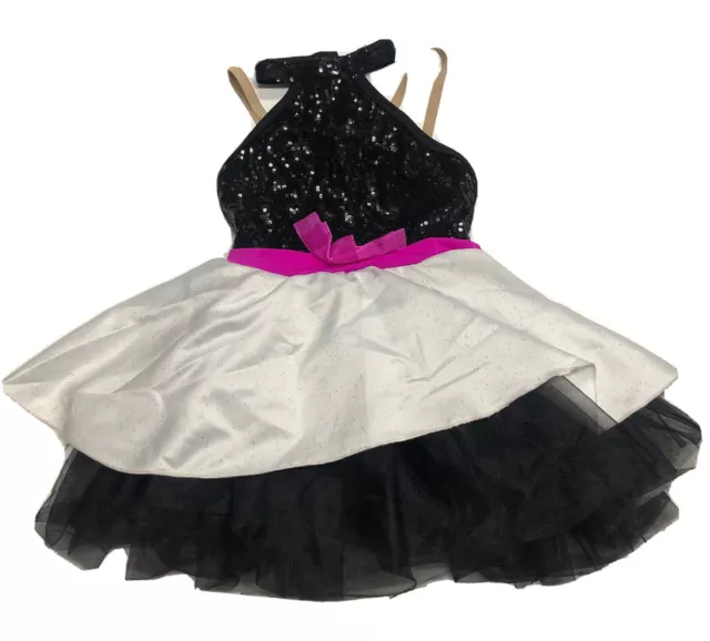 Revolution Dancewear Black White Pink Sequin Halter Tutu Dress Ballet SC Child S