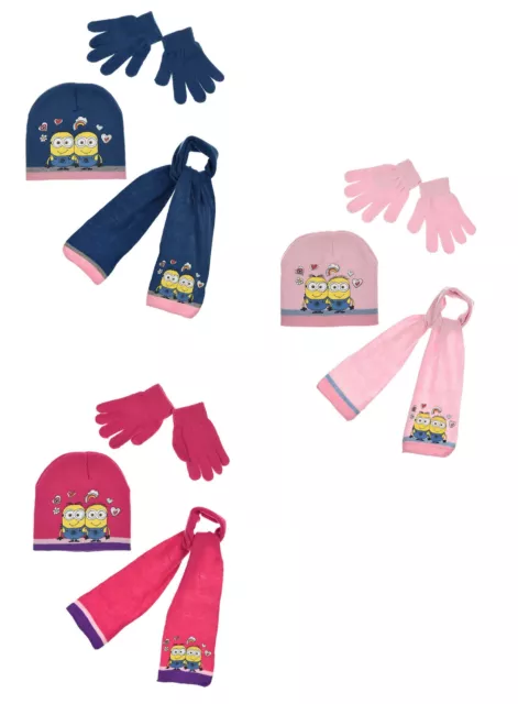 Minions Mädchen Winter-Set 3-tlg Mütze, Schal & Handschuhe