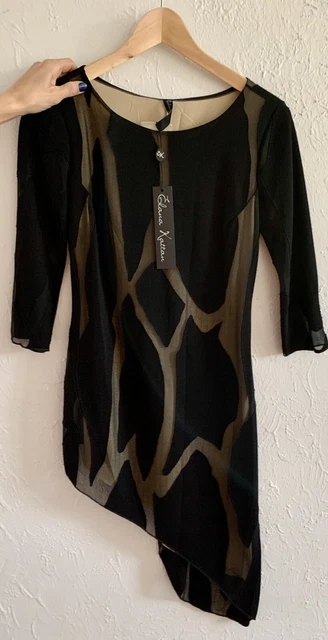 Elana Kattan XS MY 346 Short Asymmetric Dress Top Black And Tan NWT Cocktail