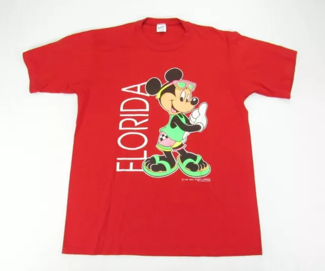 Vintage 80s 90s Velva Sheen Mickey Mouse Florida Graphic T Shirt Size XL Red