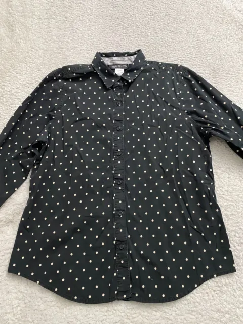 Jones New York Women Polka Dot Long Sleeve Button-Up Shirt Stretch Black Size L