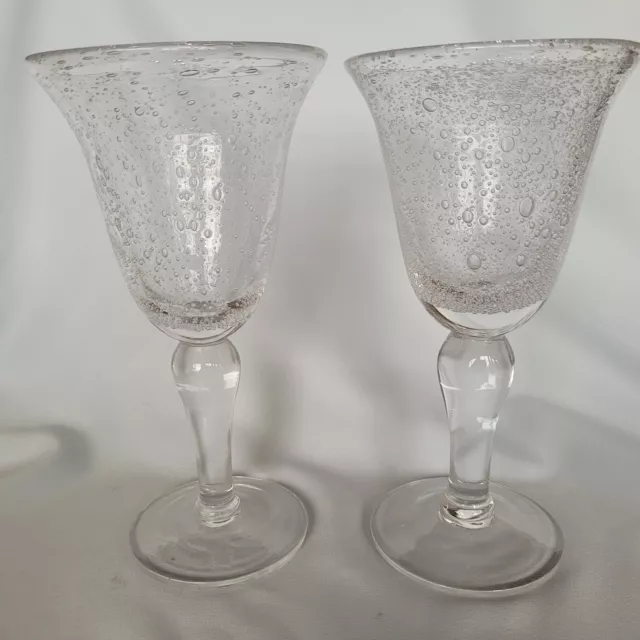 ARTLAND WINE/WATER GOBLETS Seeded Bubble Hand-Blown Glass 7-3/4" Tall Set of 2