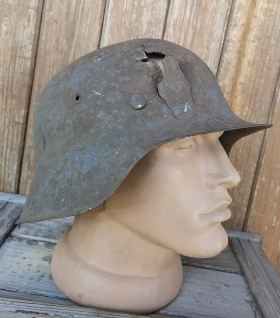 Original German Helmet M42 Headshot Damages Relic of Battlefield WW2