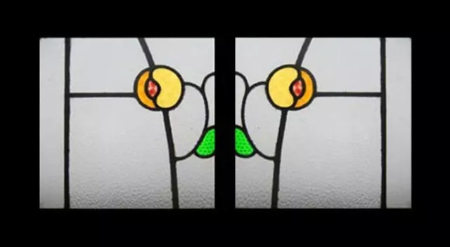 Antique English Edwardian Buttercup Beautiful Pair Stained Glass Windows