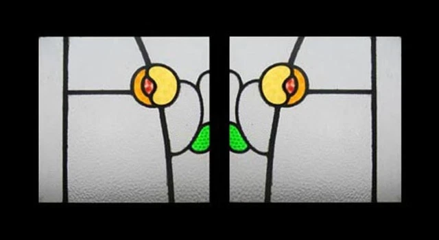 Antique English Edwardian Buttercup Beautiful Pair Stained Glass Windows