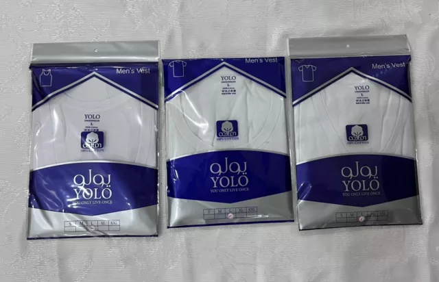 2 Pack Men Undershirt  V-Neck Crewneck Tanktop White Yolo India Comfort Cotton