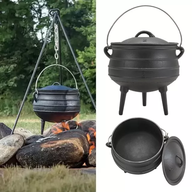 6/8Litre Potjie African Pot Cast Iron Stew Pot Pre-Seasoned Campfire Cooking Pot