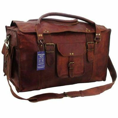 21 inch Men Vintage Genuine Leather Flap Duffel Carry On Weekender Travel Bag L