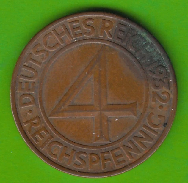 Coin 4 Reichspfennig 1932 A Good Very Fine Pad Brüning-taler nswleipzig