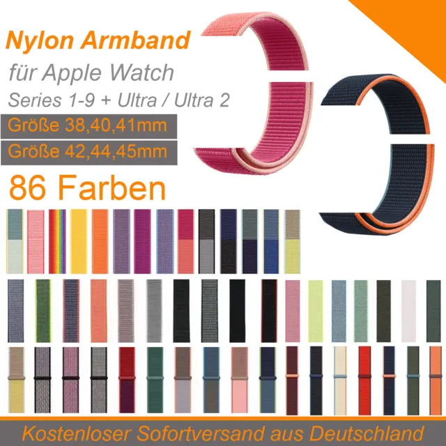 Nylon Sport Loop Armband kompatibel mit Apple Watch 1-9 SE + Ultra / Ultra 2