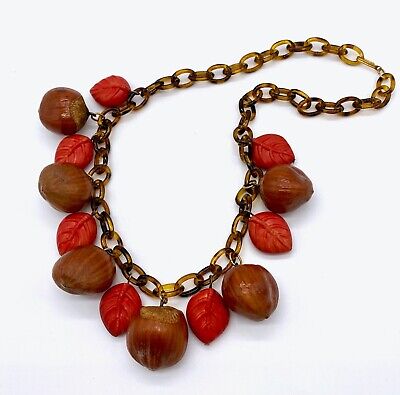 Vintage WWII early plastic and hazelnuts necklace bakelite era