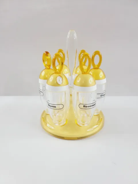 Guzzini Italy Latina Yellow Acrylic Revolving 6 Jar Spice Jar & Rack Set