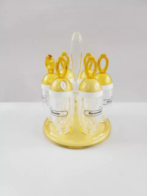 Guzzini Italy Latina Yellow Acrylic Revolving 6 Jar Spice Jar & Rack Set