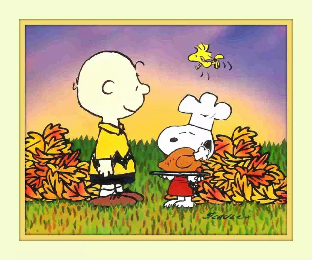 Peanuts Charlie Brown Snoopy Turkey at Thanksgiving 11x14 Matted 8x10 print