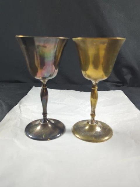 SET OF Leonard Silver Gold Plated Worn Wine Goblets