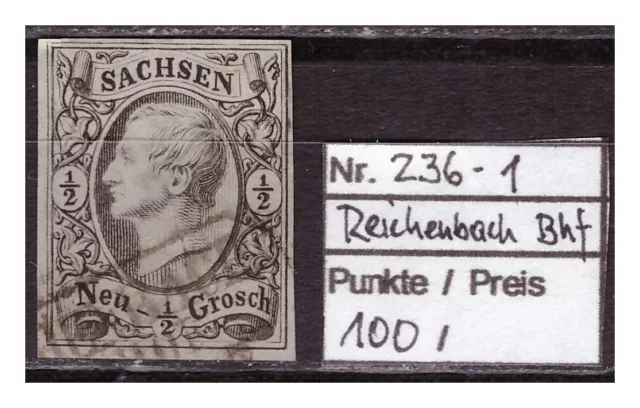 Altdeutschland, Sachsen,  seltener Bahnhofstempel Reichenbach 236-1 auf MiNr. 8