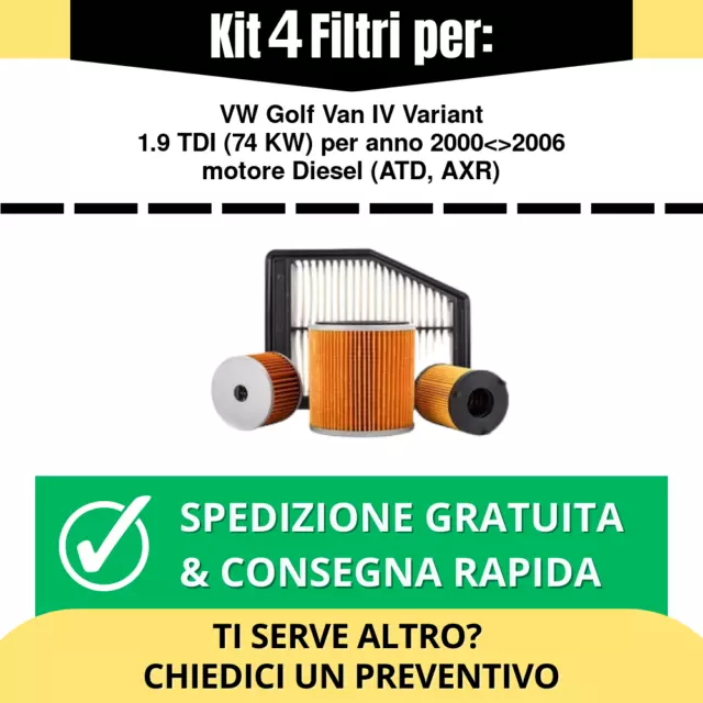 Kit Tagliando 4 Filtri per VW Golf Van IV Variant 1.9 TDI 74 kw anno 2000<>2006