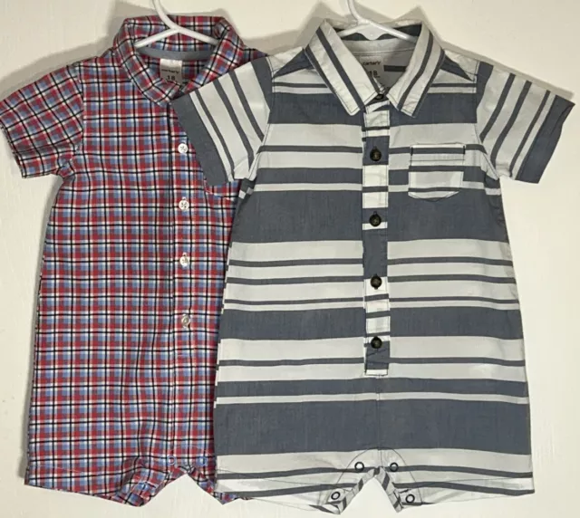 Carter's Baby Boy 18M One Piece Outfit-Lot of 2 Short Sleeve Collar Buttons EUC