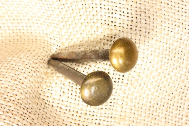 2 Old Picture Nails Victorian Artwork Hanger Antique Brass Head Vintage 1800’s 2