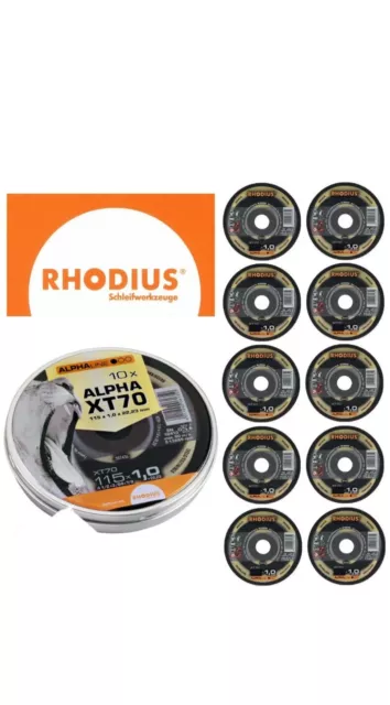 10 x RHODIUS Alpha XT70 115mm (4-1/2") Thin Slit 1.0mm Inox Cutting Discs/Blades