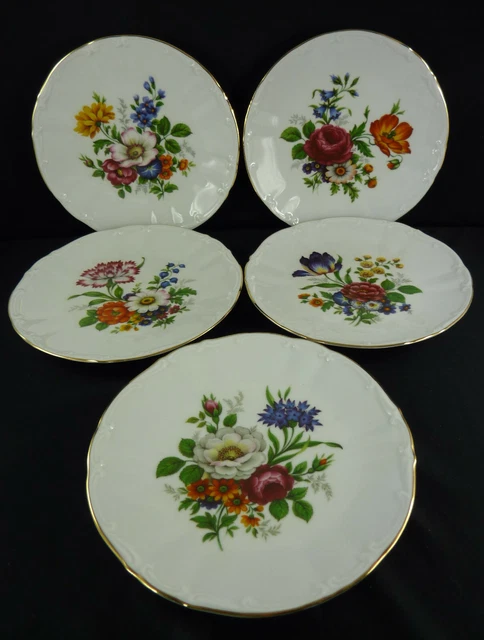 5 Bareuther Waldsassen Salad Plates 262 Wildflowers Bavaria Germany 7 3/4"