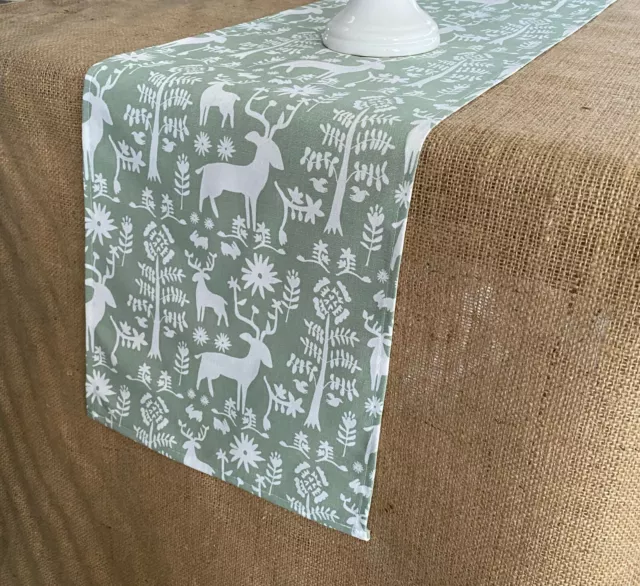 Christmas Table Runner Holiday Home Decor Reindeer Green Dining Table Linens