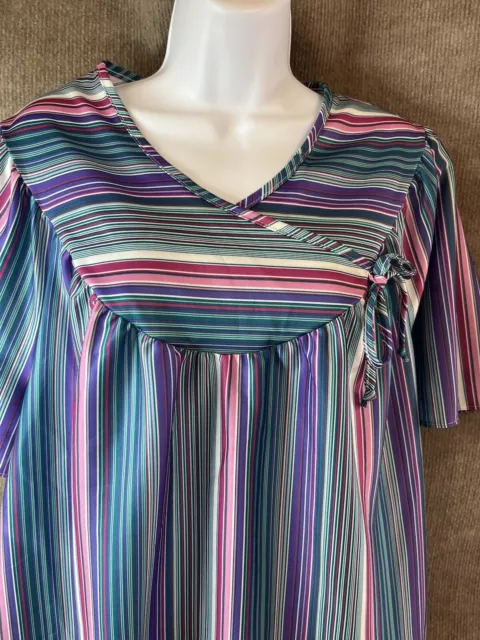 VINTAGE SMOCK TOP L Shirt Polyester Rainbow Striped Relaxed Hippie ...